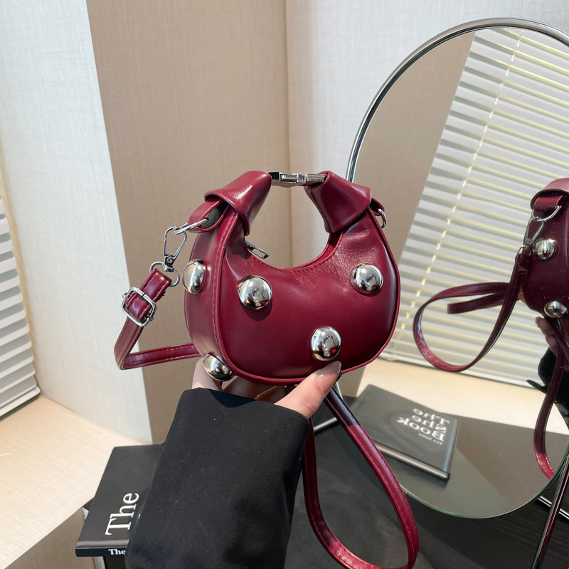 Simple Western Style Casual Cool Hot Girl Style Rivet New Trend Crossbody Portable Dumpling Small Square Women's Bag