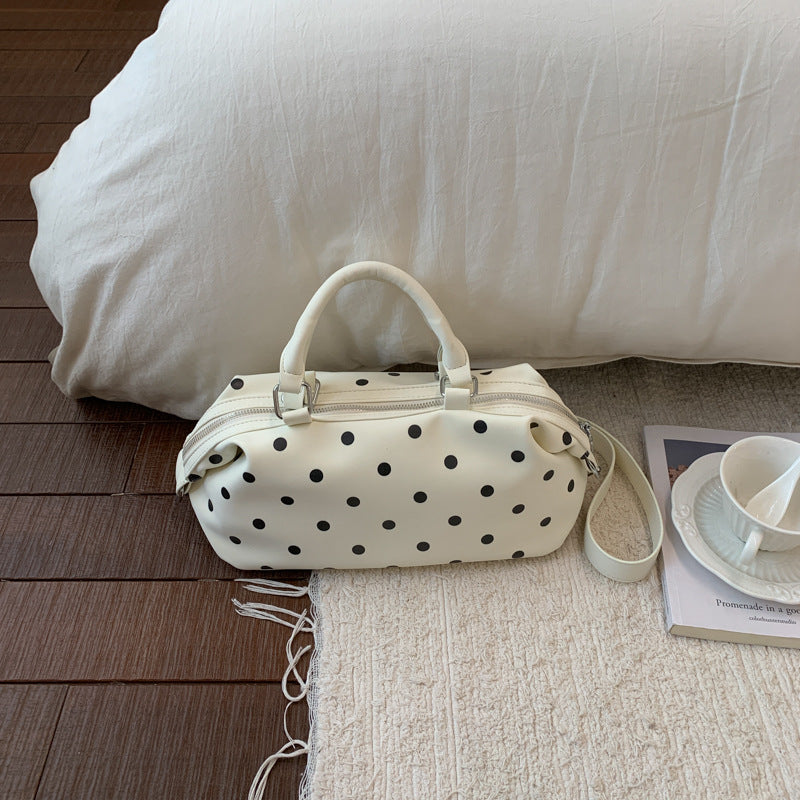 Chic Polka Dot Boston Bag for Women - Trendy Crossbody Handbag with Zipper Closure and Adjustable Strap
