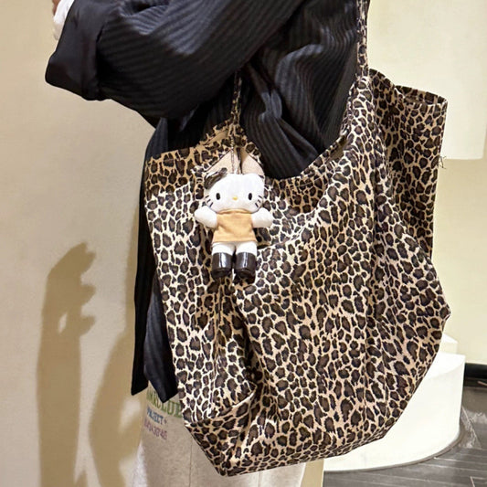 New Large Capacity Leopard-Print Shoulder Bag Women's All-Match Japanese and Korean Practical Canvas Bag