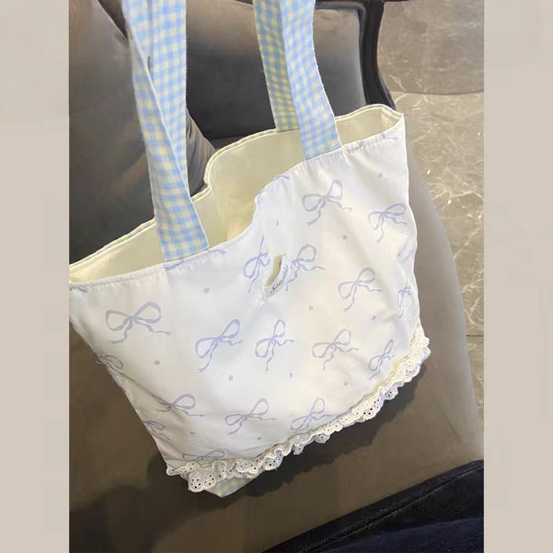 2025 New Elegant Bowknot Lace Tote Bag for Women, Casual Summer Fashion with Charming Details and Practical Inner Pockets