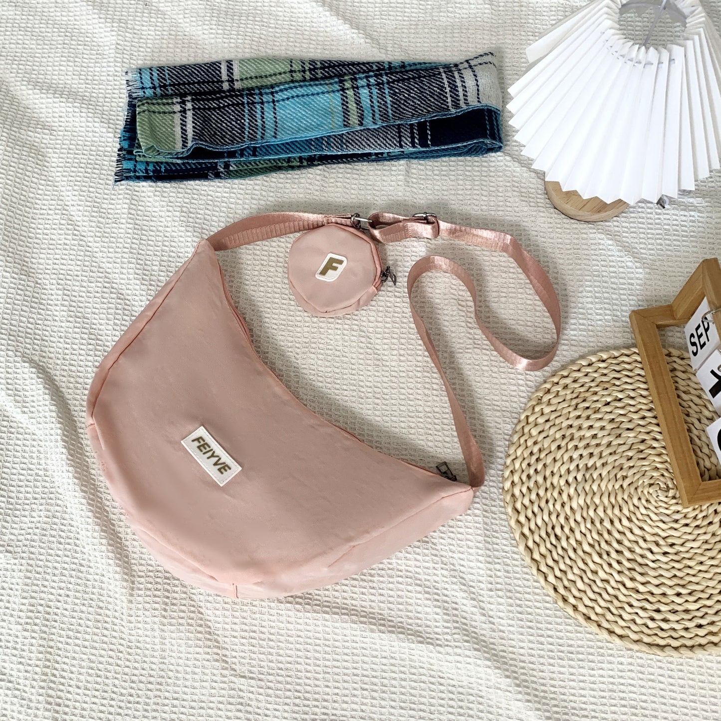Casual Nylon Moon Bag with Letter Logo, Soft Crossbody Sling for Daily Commute and School