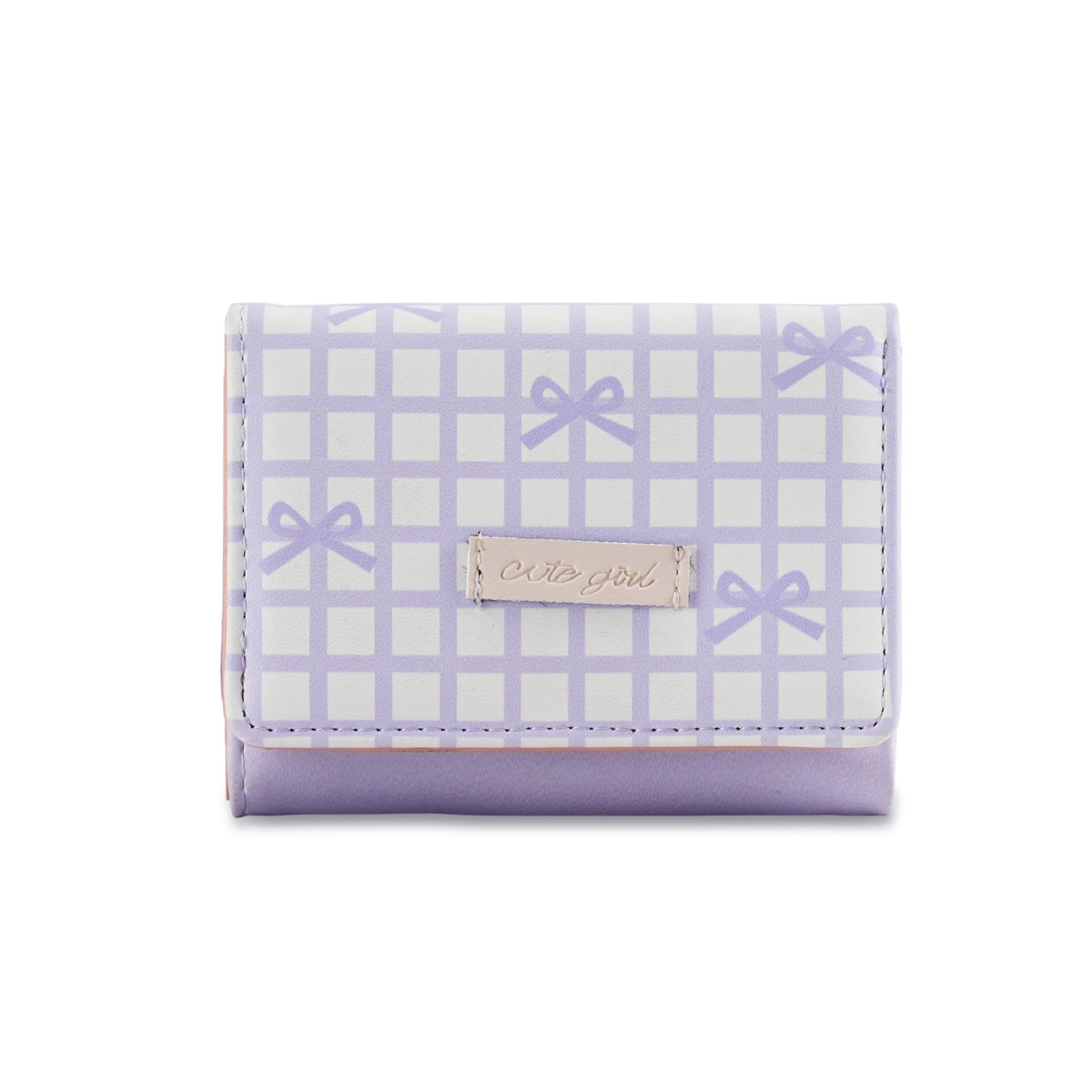 Cute Bow Grid Pattern Trifold Wallet for Women, Sweet and Simple Daily Style