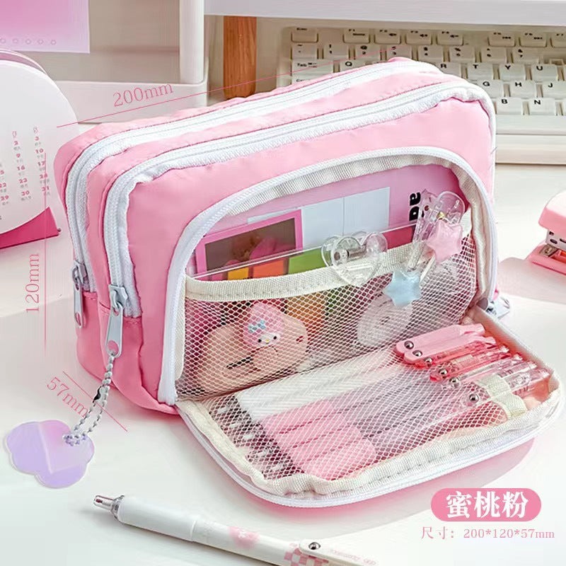 New Fashion Multi-layer Stationery Pouch with Front Window, Large Capacity, Cute Design for Students and Girls