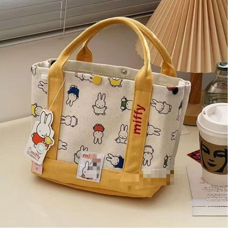 Miffy Cartoon Canvas Tote Bag for Women, Casual Everyday Handbag with Zipper Closure and Phone Pocket