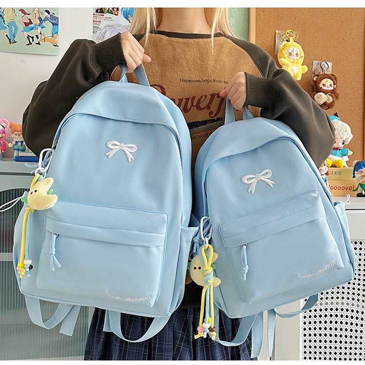 Japanese Style Ins Student Backpack for Girls, Simple Campus Fashion Dual Shoulder Bag with Bow Design and Comfortable Padding