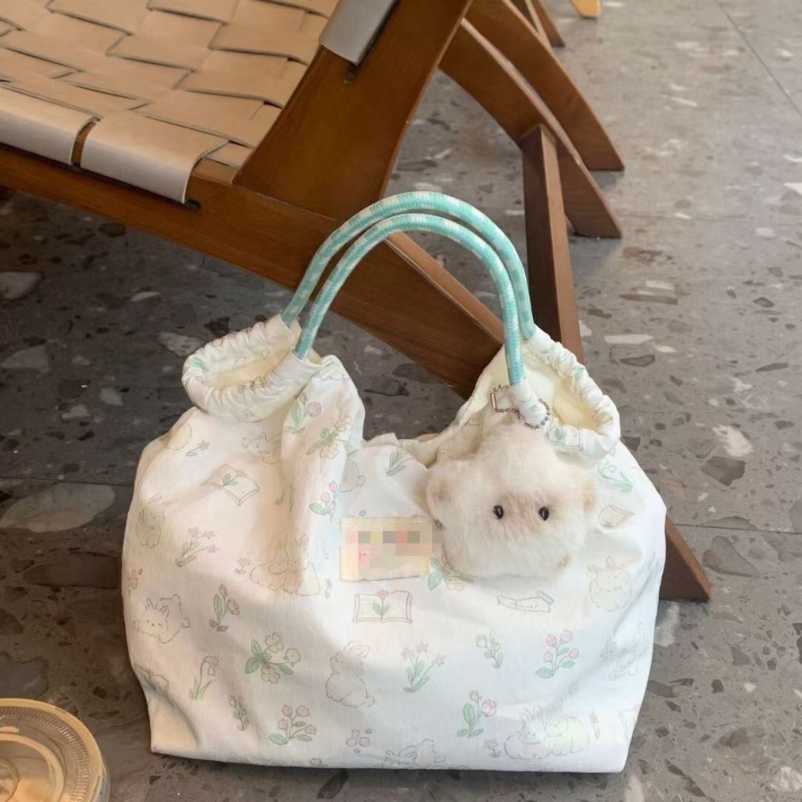 Women's Shoulder Bag New Printed Cute Rabbit Student Korean Style Canvas Large Capacity Hand Carrying Commuter Bag