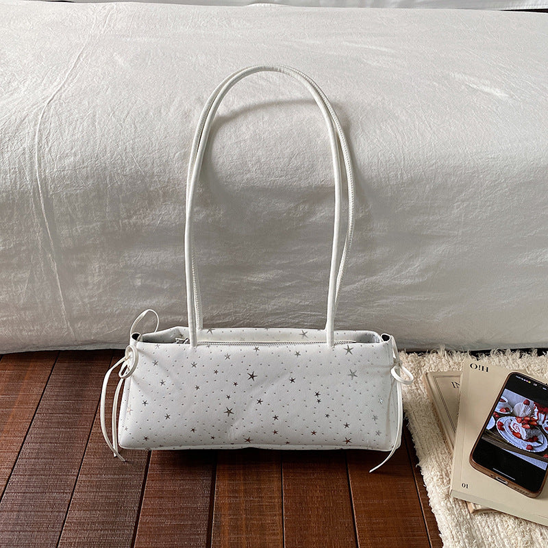 Minimalist Star Printed Handbag Double-Shoulder Strap Design Soft Fabric Everyday Joker Casual Bag