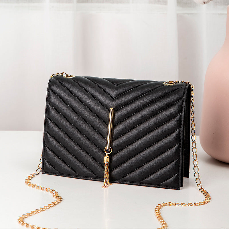 Embroidered Crossbody Small Bag Simple Tassel Chain Bag Mini Bag Women's Small Square Bag