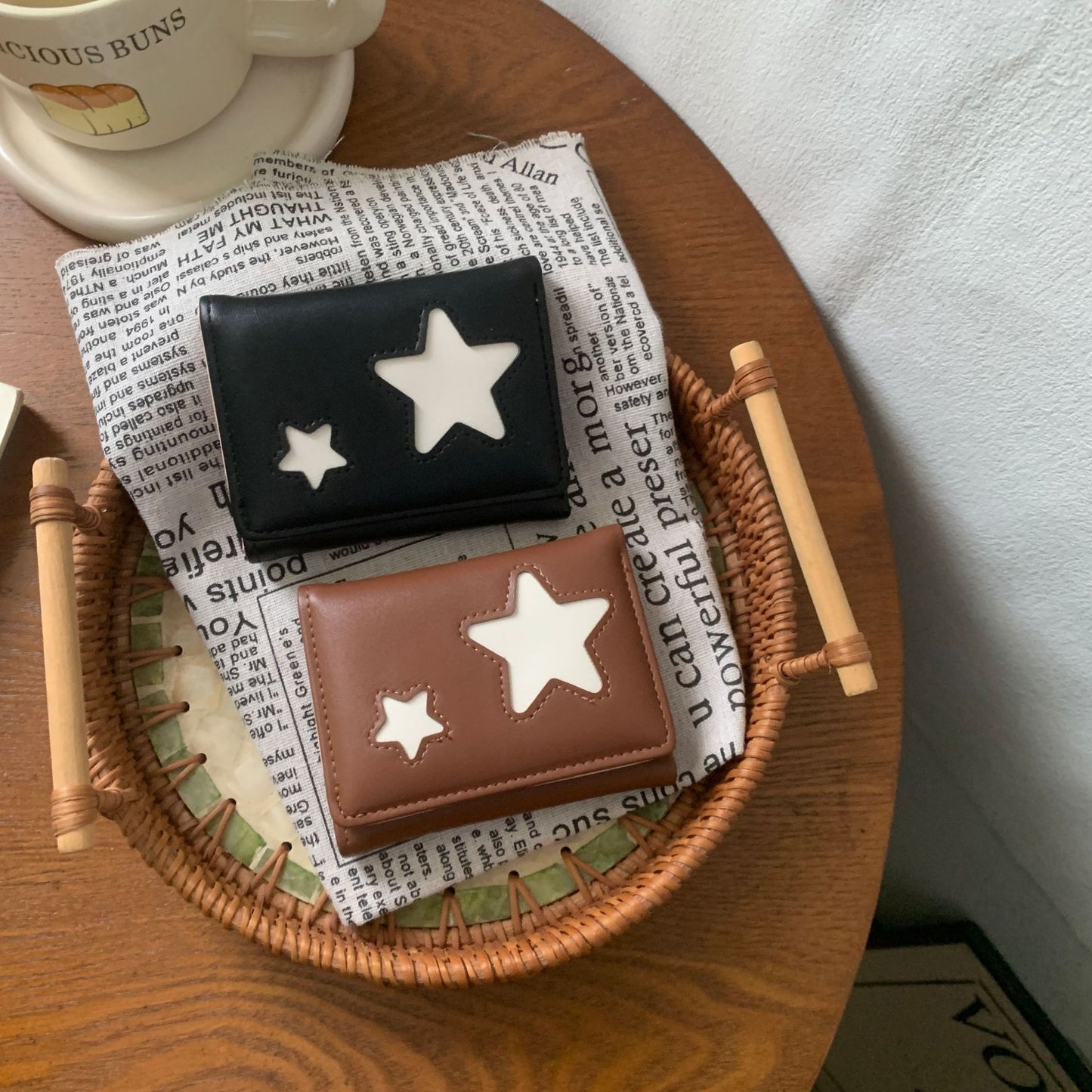 Cute Star Applique Trifold Wallet for Women, Soft PU Leather with Anti-Theft Feature, Minimalist and Sweet Design Perfect for Daily Use