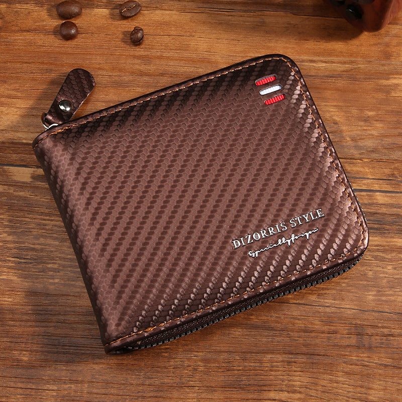 Retro PU Leather Men's Wallet with Zipper and Expandable Design for Daily Use