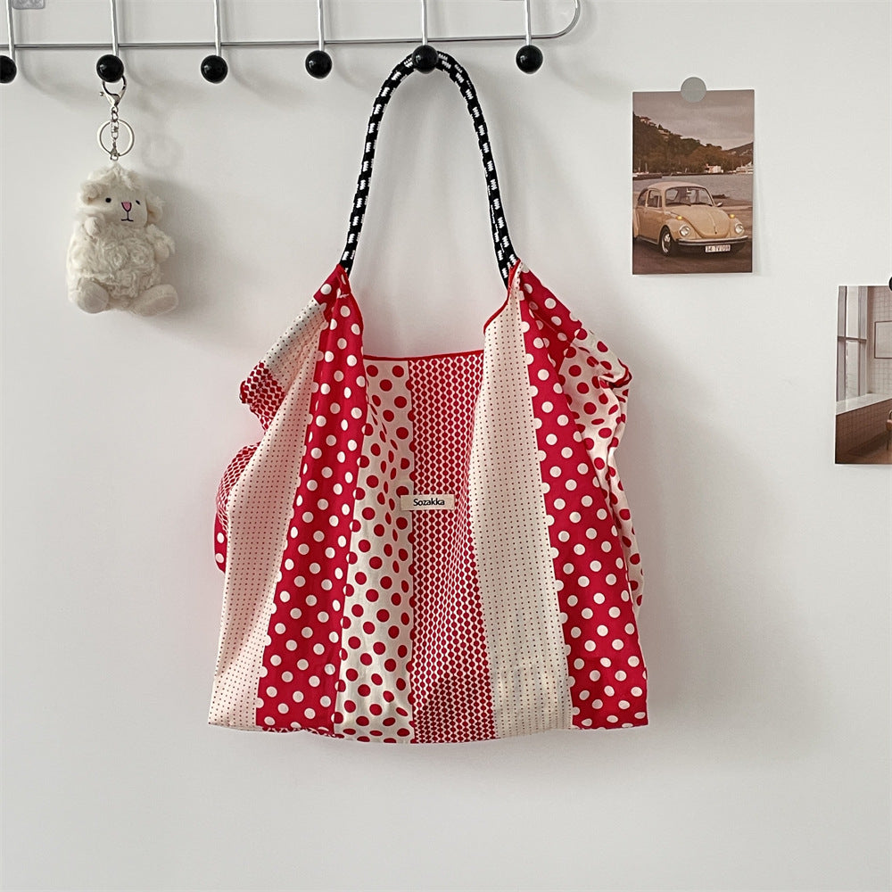 Korean Style Summer Large Capacity Hand Shoulder Bag Drawstring Shopping Bag Fresh Floral Tote Bag Underarm Bag