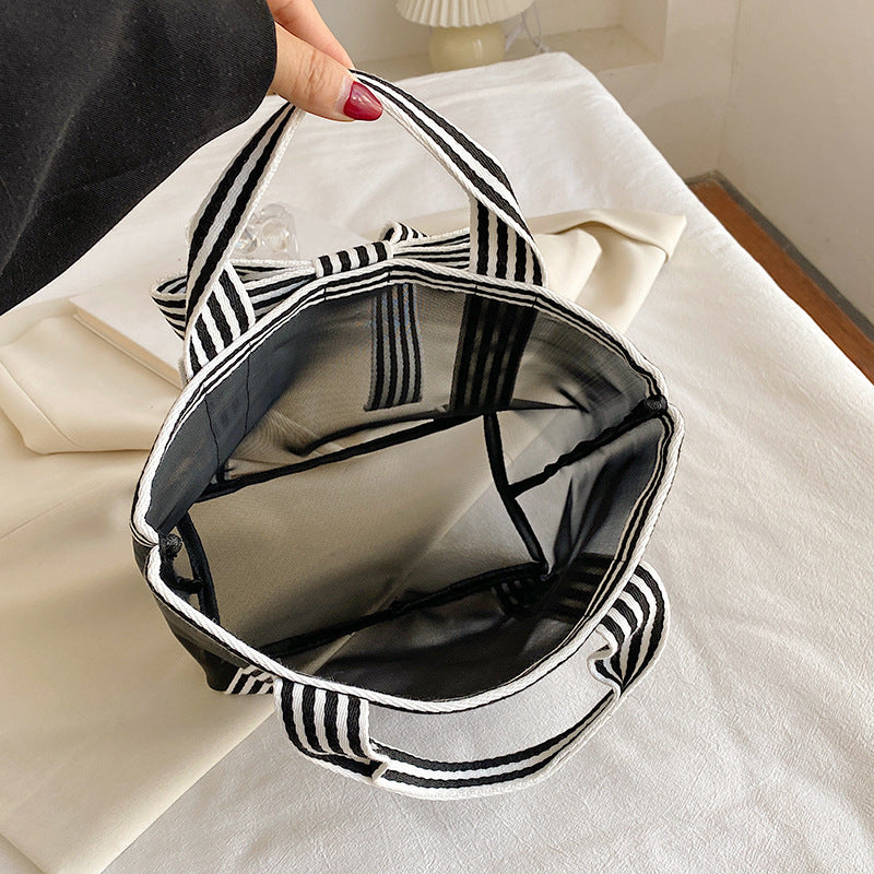 Storage Bag Daily Striped Mesh Bow Design Lightweight Breathable Handbag