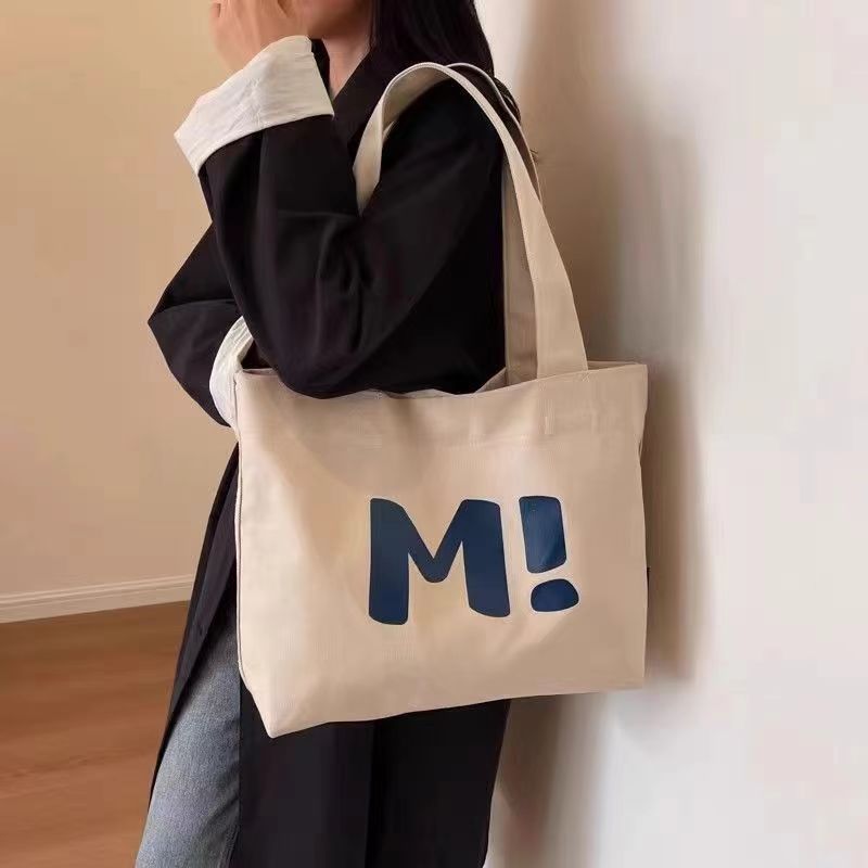 Minimalist Canvas Tote Bag for Women with Large Capacity and Fashionable Print, Perfect for Daily Commute and School