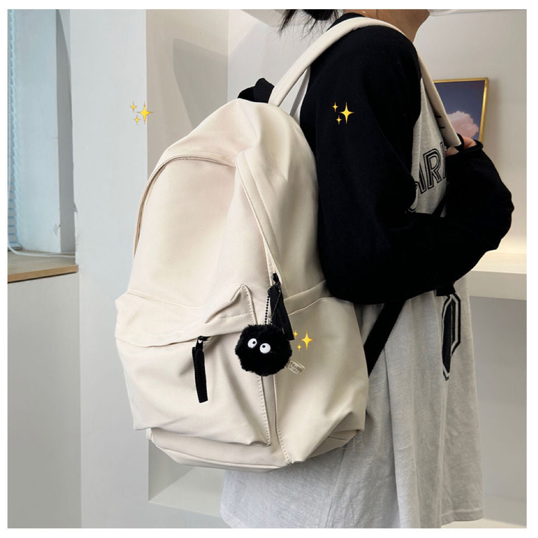 Simple Waterproof Women's Backpack with Cute Plush Pendant Student Travel Large-Capacity Backpack