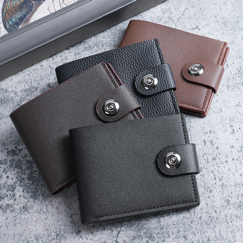 Men's Fashionable Compact Wallet with Multiple Card Slots and Secure Button Closure for Daily Use
