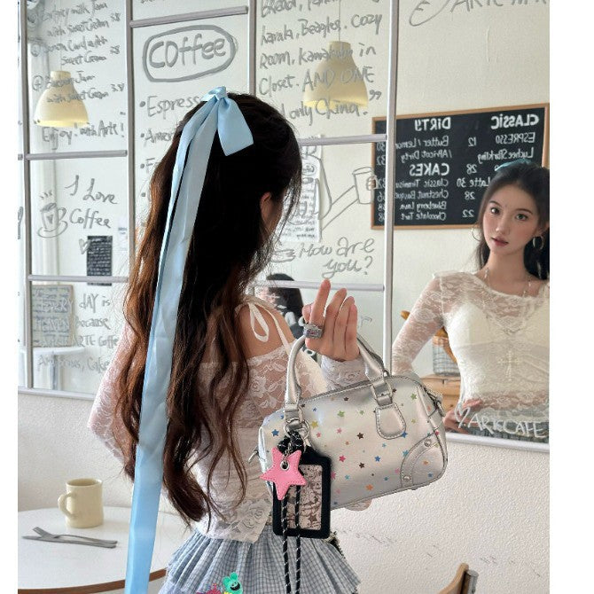 XINGX Printed Mini Handbag Ladies New Fashion Commuter Shoulder Crossbody Bag with Hanging Ornament Pendant