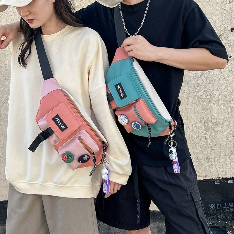 Fashion Waist Bag Women's Color Matching Sports Chest Bag New Backpack Men's Trendy Oxford Cloth Casual Cloth Bag Design Sense Cloth Bag