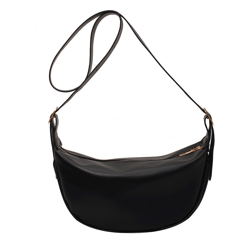 New Trendy Women's Bags Retro Design Soft PU Leather Half-Moon Shoulder Bag Simple Daily Commuter Messenger Bag