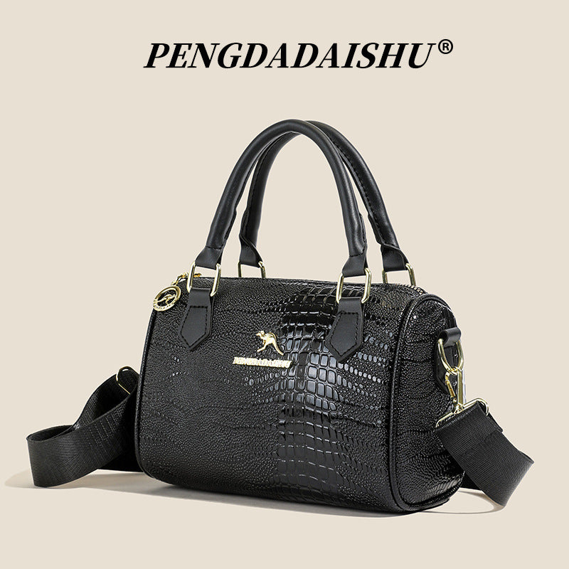 New Fashion Crocodile Pattern round Bag Women's Light Luxury Texture Urban Simple Style Portable Shoulder Crossbody Bag