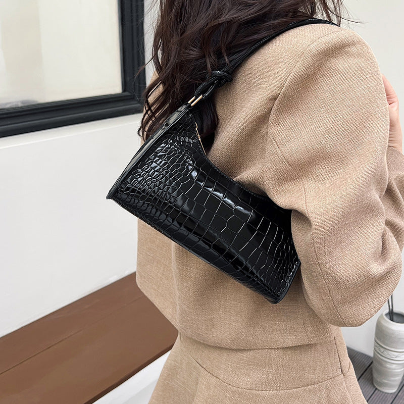 Chic Crocodile-Texture Handbag with Knotted Handle - Fashionable Crossbody Bag for Everyday Style