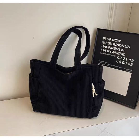 2024 Autumn New Corduroy Tote Bag for Women, Large Capacity Casual Shoulder Bag with Zipper Closure and Inner Pockets, Street Style Fashion