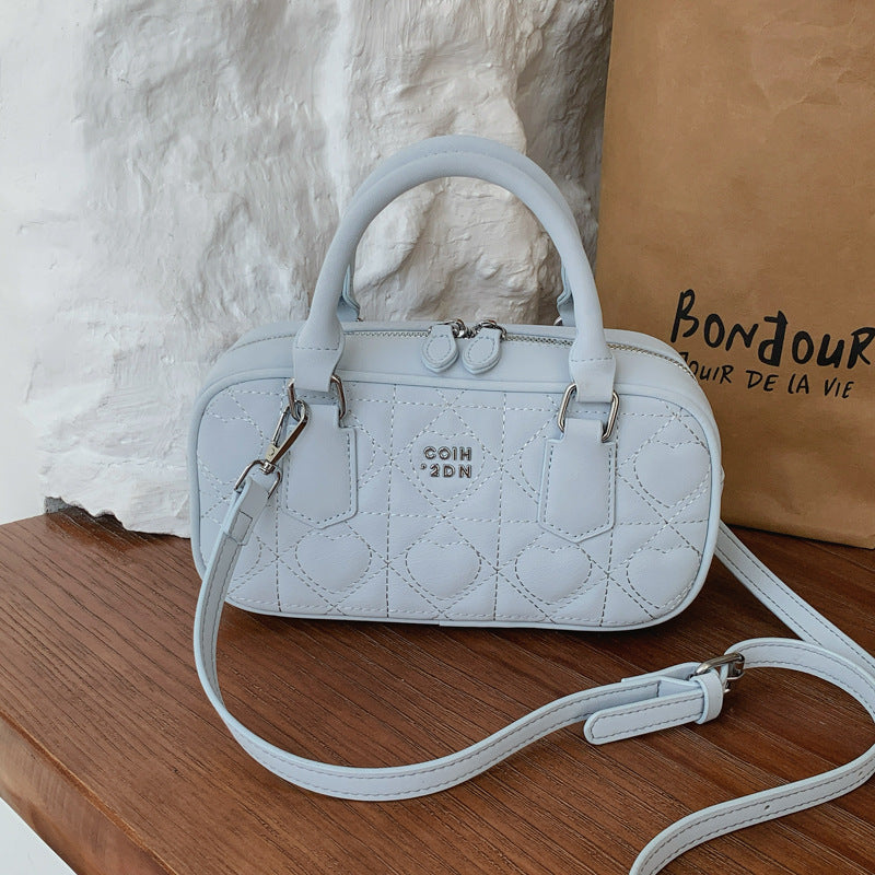 Elegant Quilted Crossbody Bag with Pearl Charm for Women, Fashionable Daily Use Handbag with Zipper Closure and Adjustable Strap