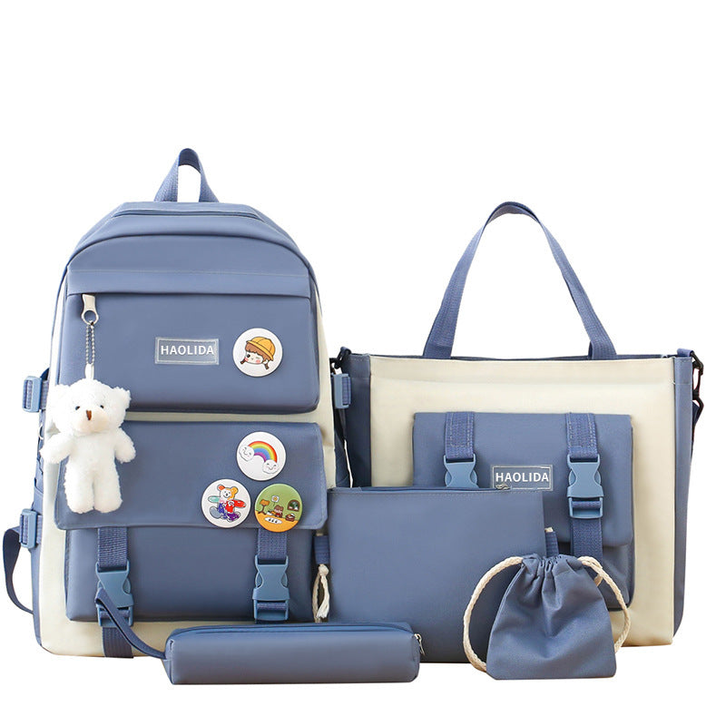 Cute Campus Style Backpack Set with Matching Bag and Accessories for Students