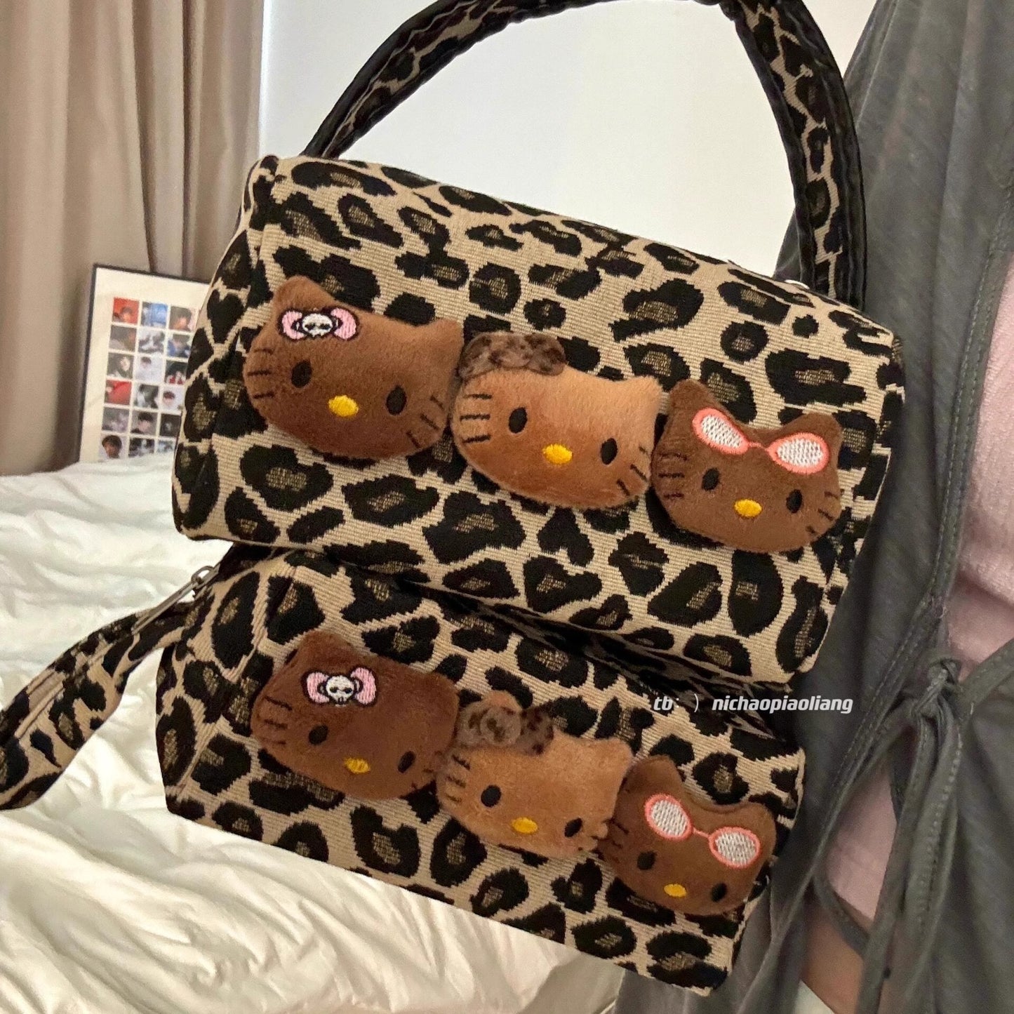 Women's Cosmetic Bag Handbag Leopard Print Large Capacity Scalable Daily Travel Toiletry Bag