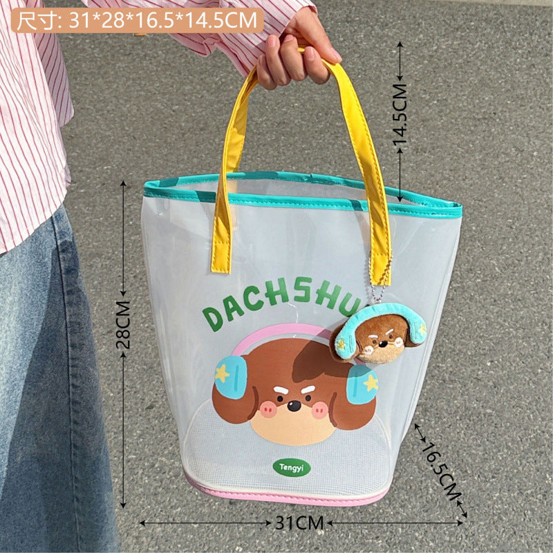 Simple Fashion Jelly Beach Bag Cartoon Tote Cute Transparent Waterproof Travel Tote Shoulder Bag