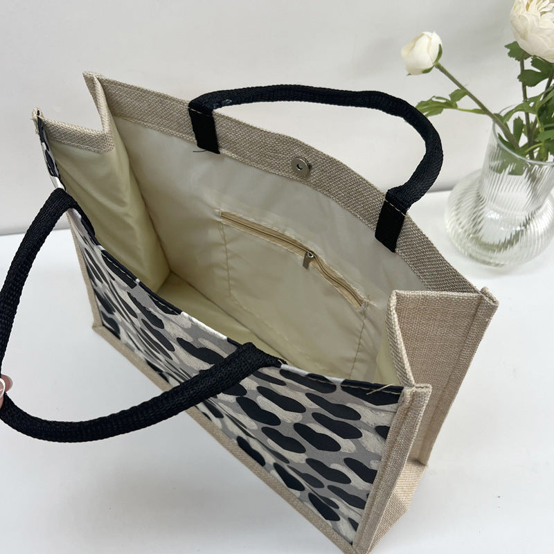Linen Magnetic Snap Large Capacity Bag Female New Simple Fashion Peach Heart Portable Commuter Large Tote Bag