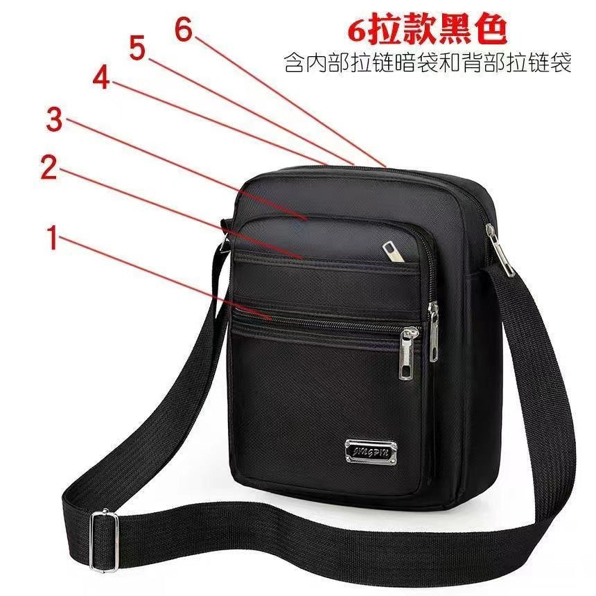 Men's Fashion Messenger Bag Multi-Layer Zipper Design Waterproof Business Casual All-Match Practical Shoulder Bag