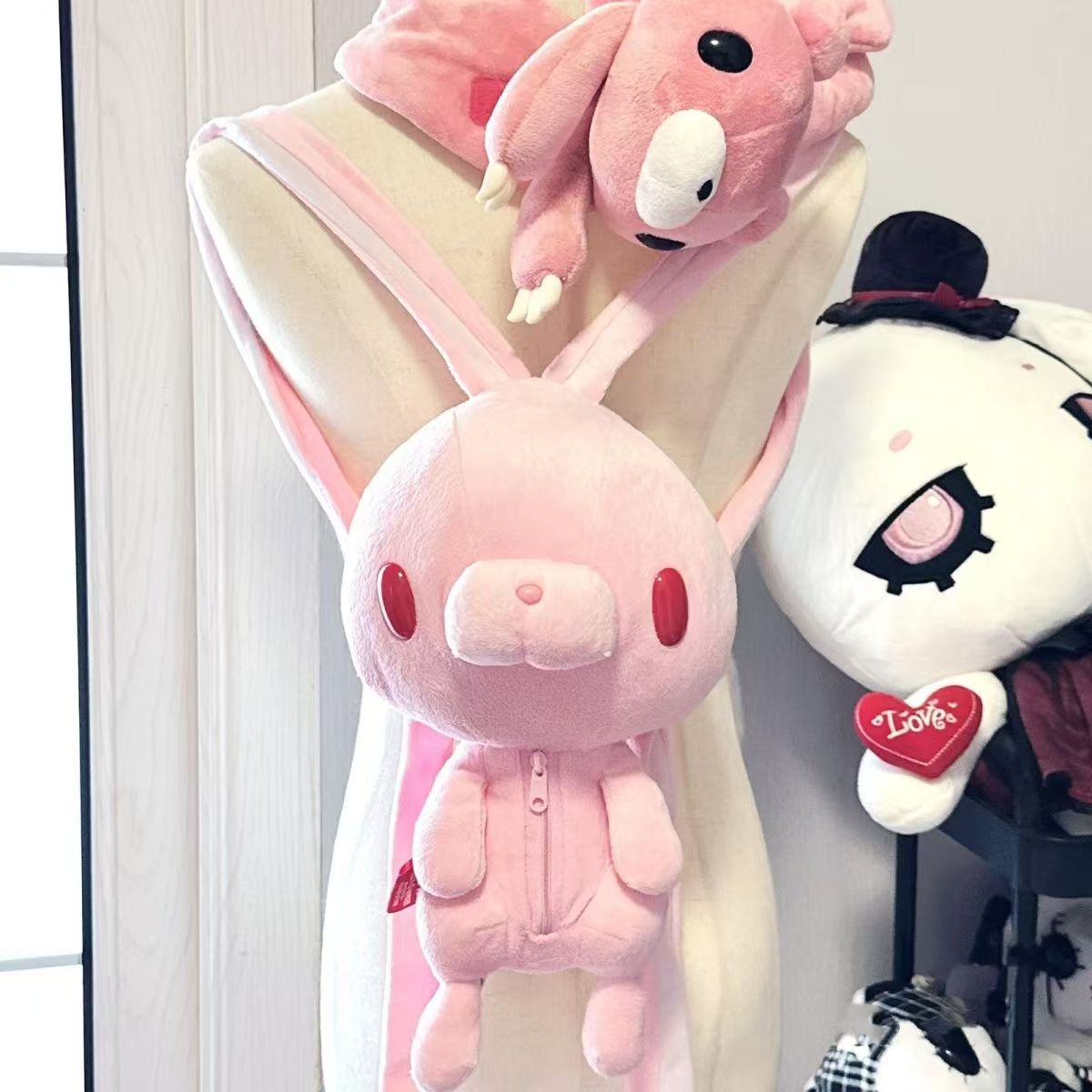 Cute Kawaii Rabbit Plush Backpack with Red Eyes, Adorable Cartoon Design for Casual Travel and Daily Use