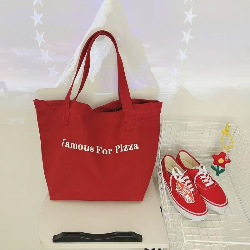 2024 New Casual Letter Print Canvas Tote Bag Large Capacity Shoulder Bag for Students Daily Use