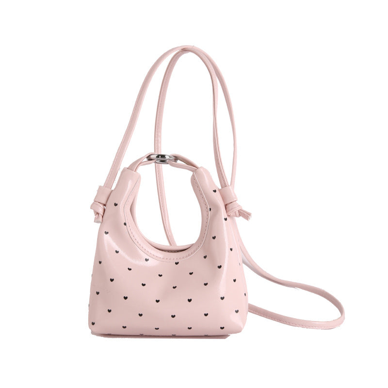 New Fashion Mini Bucket Bag Polka Dot Design Magnetic Snap Open and Close One Shoulder Crossbody Hand-Carrying Dual-Use Urban Simple Style Daily Matching