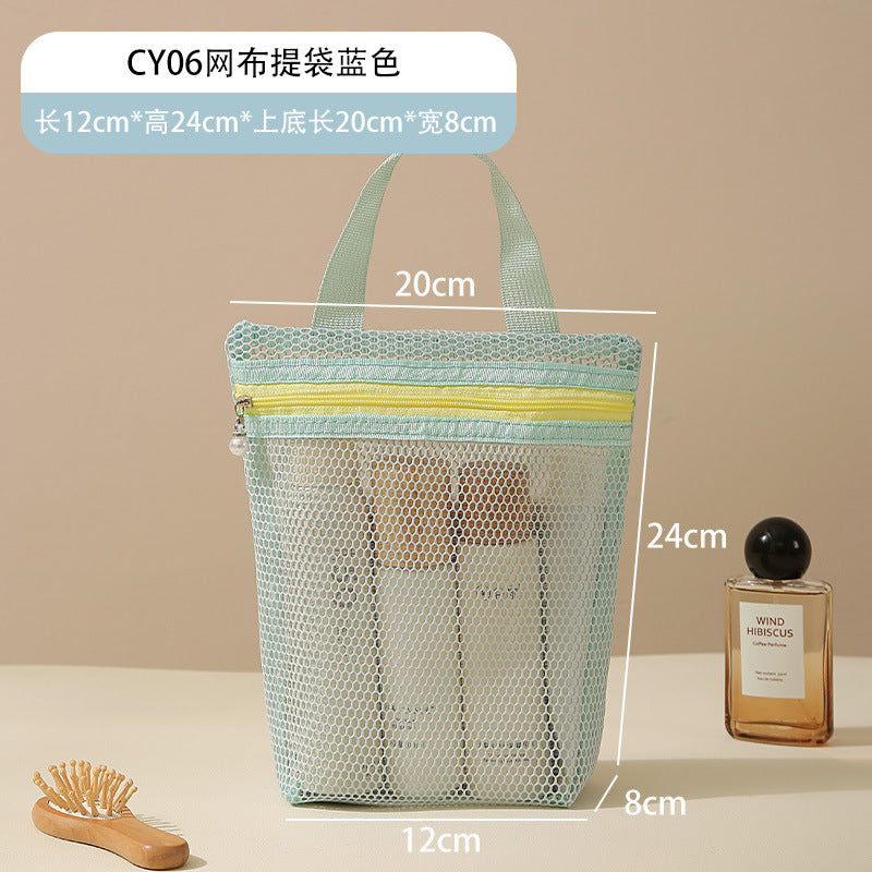 Large Capacity Mesh Tote Bag with Compartment Storage for Travel Toiletries and Cosmetics