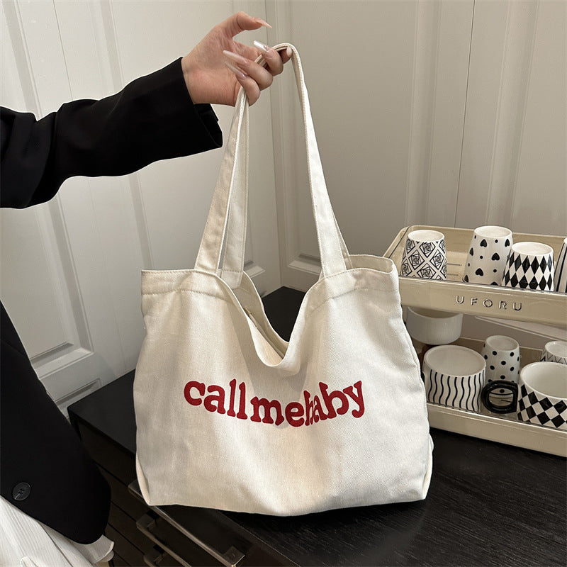 Korean Style Letter Tote Bag Casual Chic Large Capacity Shoulder Bag for Daily Use and Commuting
