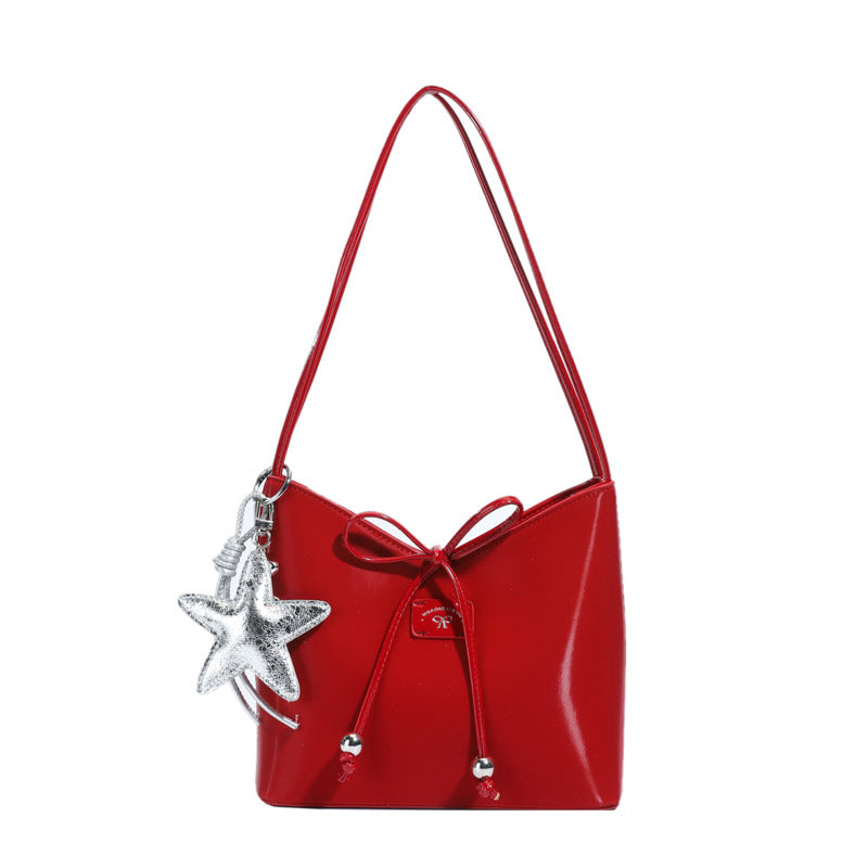 Chic Tote Bag for Women 2025 New Summer Style Retro Design with Star Charm and Drawstring Closure