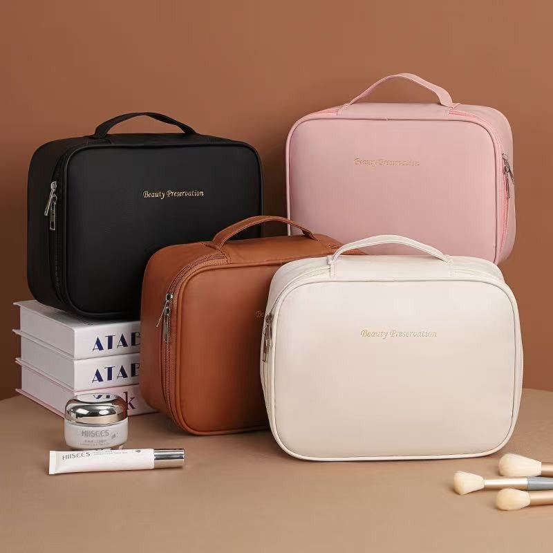 Elegant Large Capacity Cosmetic Bag with Multiple Compartments for Travel and Daily Use