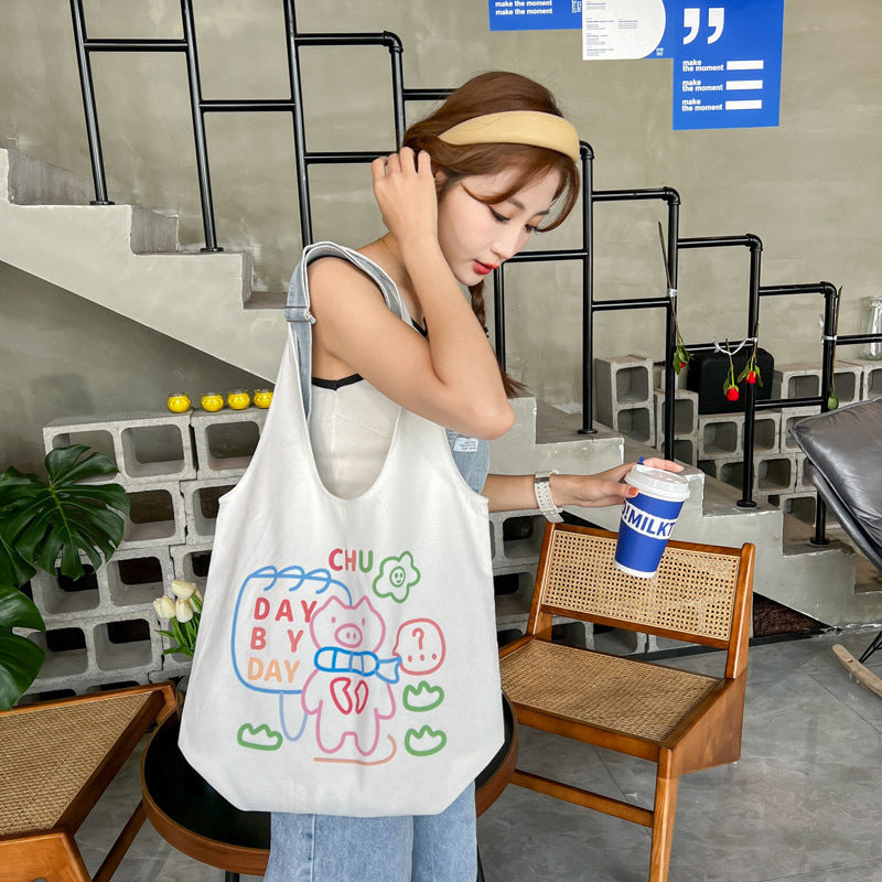 Fruit Printed Canvas Tote Bag Female Fashion Artistic Shoulder Bag Design Everyday Joker