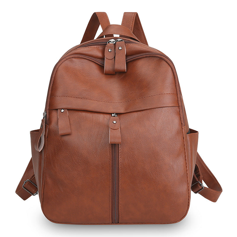 Pu Backpack Men's and Women's Casual Large Capacity Retro Korean Type Fashion Outdoor All-Matching Backpack Simple