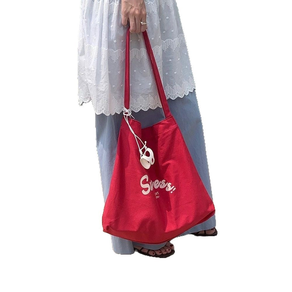2026 New High-Style Minimalist Canvas Tote Bag with Letter Print, Large Capacity for Daily Commute and Student Use