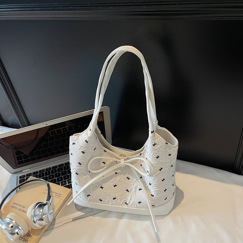Chic Crossbody Bag with Bow Detail and Print Design for Women, 2025 Autumn Trendy Commute Shoulder Bag