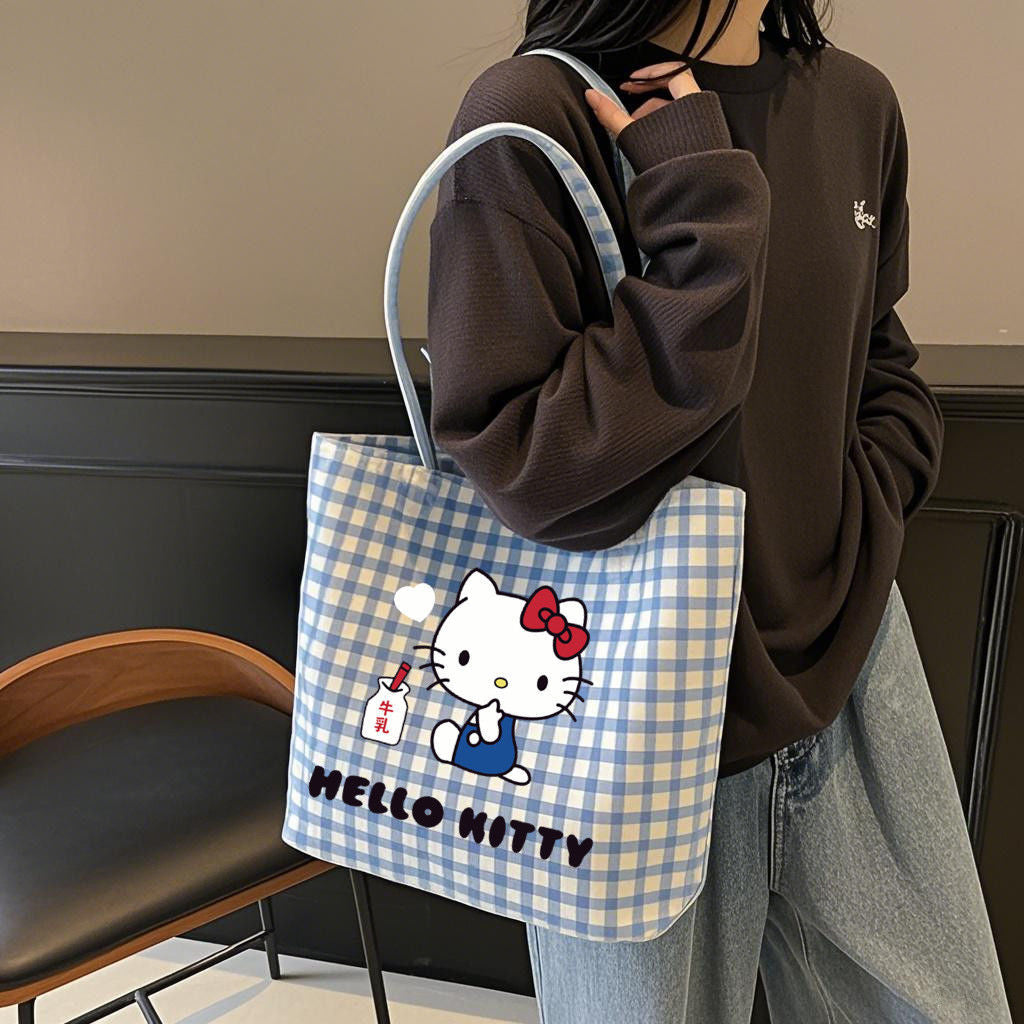 Hello Kitty 45th Anniversary Canvas Tote Bag - Cute Cartoon Design for Daily Commute and Summer Outings