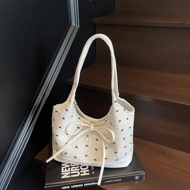 Chic Crossbody Bag with Bow Detail and Print Design for Women, 2025 Autumn Trendy Commute Shoulder Bag