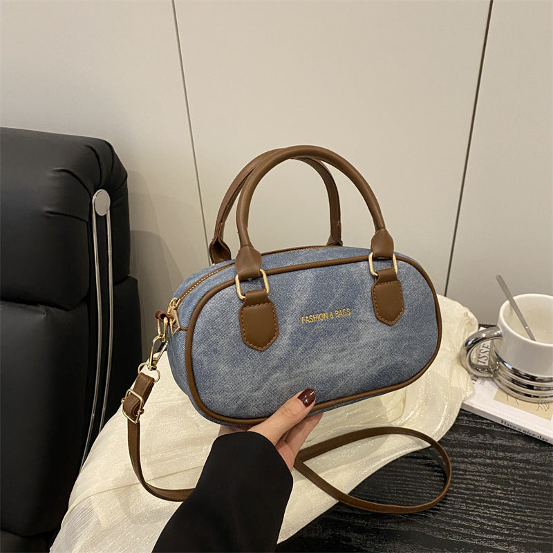Hand-Carrying Retro Bowling Bag Women's Summer New Fashion Casual Shoulder Bag Small High-Looking Messenger Bag