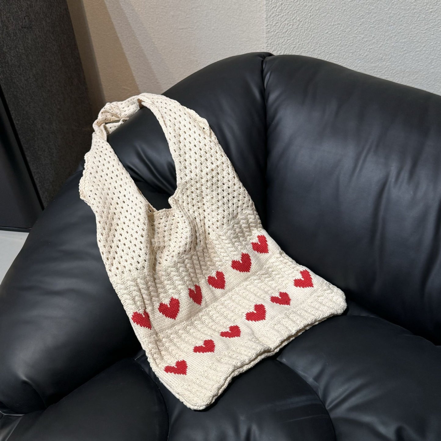 Women's Shoulder Bag Love Pattern Knitted Tote Bag Soft Handmade Shoulder Bag Daily Matching Fashion Tote Bag