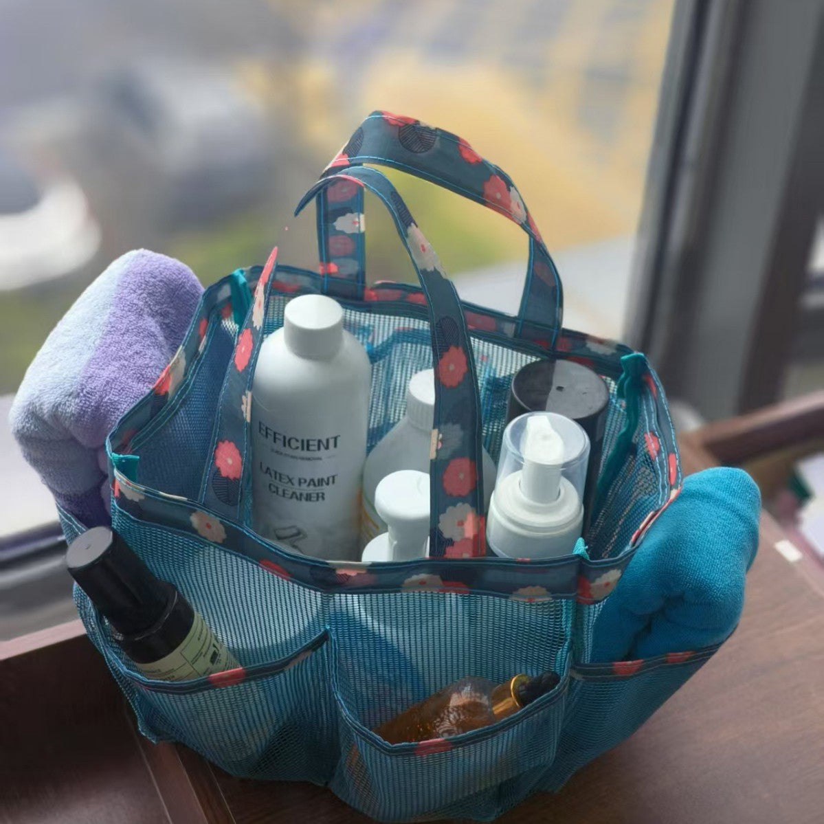 Mesh Tote Bag for Bathroom, Beach, Gym & Outdoor Use - Foldable, Breathable, Waterproof Storage Organizer