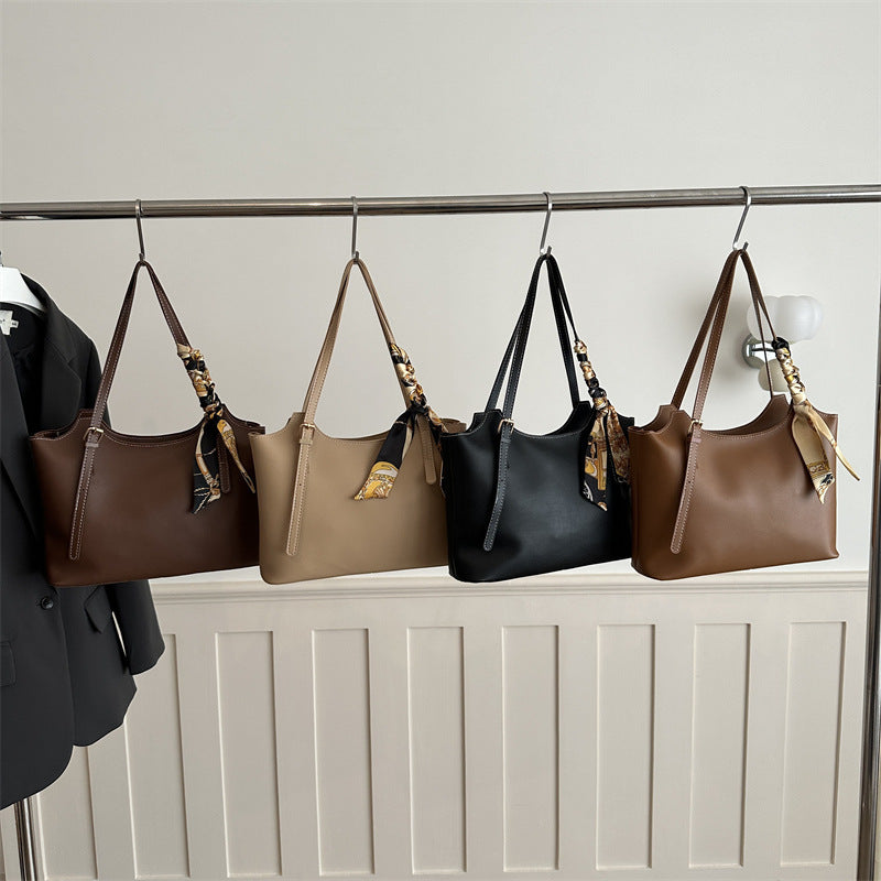 Textured Solid Color Commute Personalized Tote Bag for Women All-Matching Fashion Casual New High-Grade Western Style Shoulder Bag