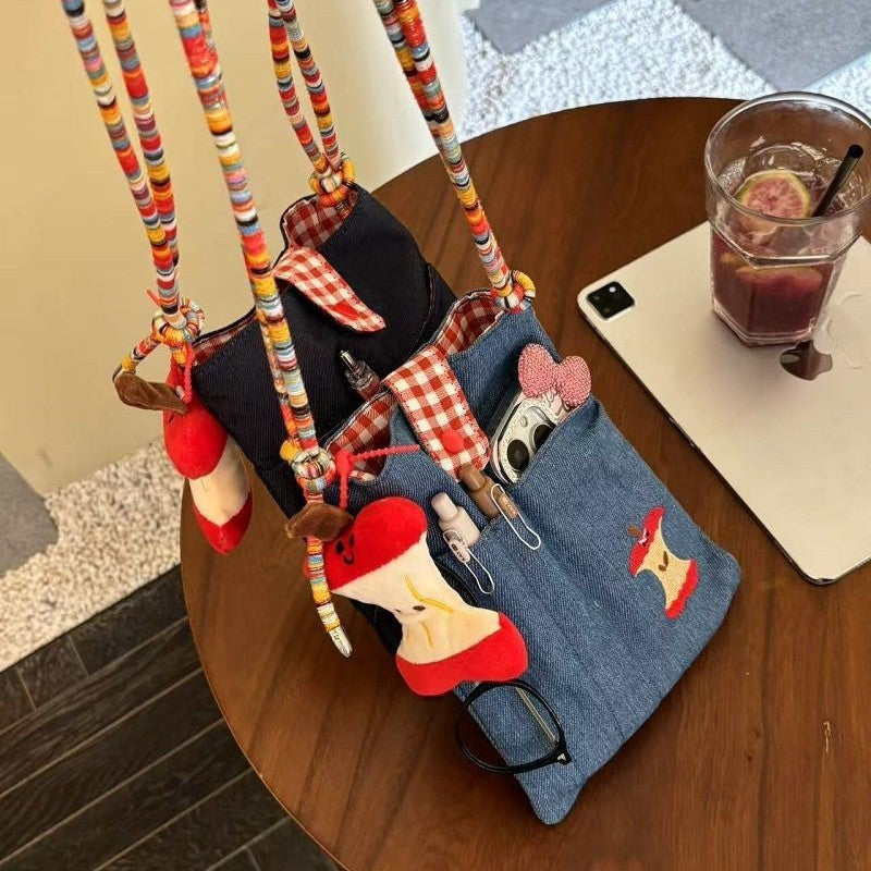 Cute Summer Embroidered Crossbody Bag with Apple Design, Perfect for Daily Use and Stylish Outings