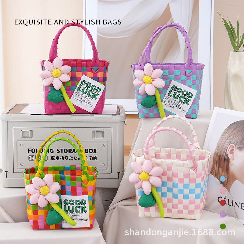 Dopamine Color Gift Bag Large Capacity Portable Vegetable Basket Crossbody Outdoor All-Matching Handbag Fashion